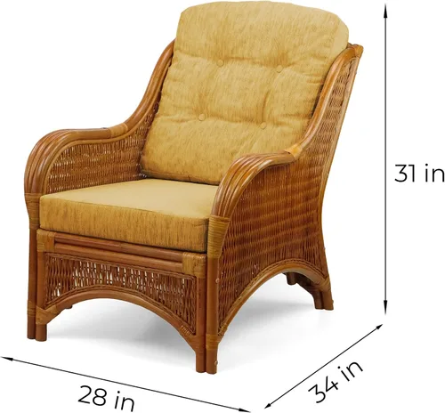 Vista 2 de Jam Lounge Living Accent - Sillón de mimbre de ratán natural, diseño hecho a mano con cojín marrón claro, colonial