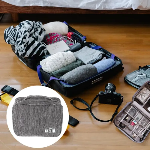 Vista 6 de Bolsa organizadora de cables de viaje portátil, estuche de almacenamiento electrónico compacto para auriculares, cargadores, cables de datos