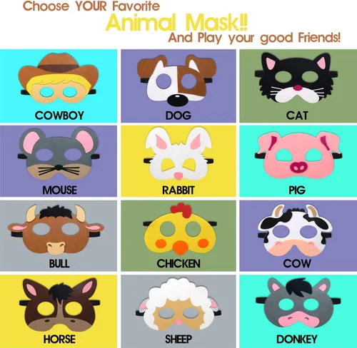 Vista 2 de CiyvoLyeen Party Animals Felt Masks Jungle Farm Forest Animals Theme Birthday Party Favors Party Supplies for Boys or Girls