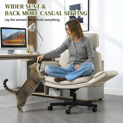 Vista 6 de Criss Cross Chair with Adjustable Armrests & Wheels & Headrest, Lounge Vanity Desk Chair with Wide Seat for Cross-Legged Sitting, Swivel Task Office