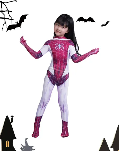 Vista 5 de waypool Disfraz de araña para niños, disfraz de superhéroe para Halloween, unisex, 3D de elastano, overol con máscara y capa, conjunto completo