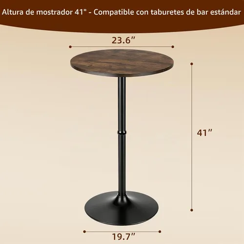 Vista 3 de Leopard MDF redondo superior no ajustable (41 pulgadas de altura) mesa de Marrón rústico