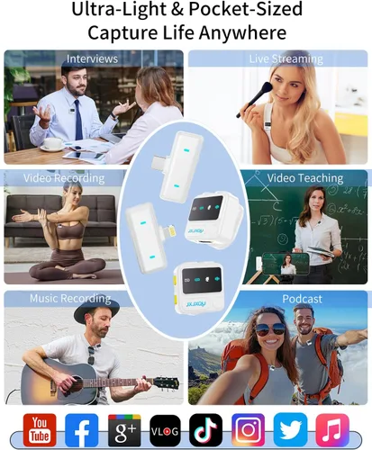Vista 6 de Micrófono Lavalier inalámbrico para iPhone Android, mini micrófono