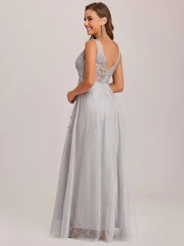 Vista 2 de Ever-Pretty Vestido de noche de tul con apliques de encaje con cuello en V para mujer 7544