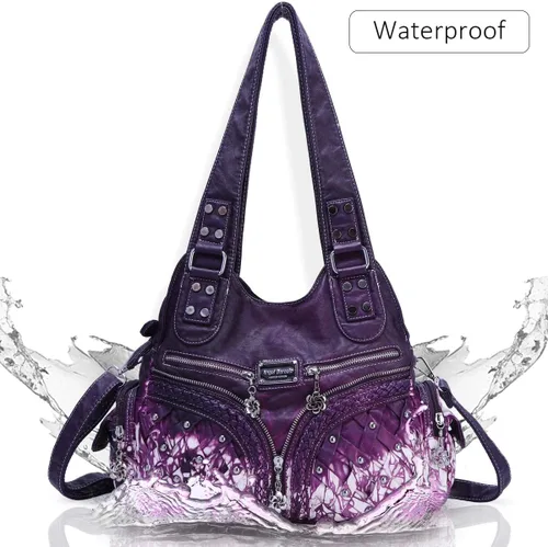 Vista 205 de Angel Barcelo - Bolsa de hombro amplia para mujer, diseño Hobo, cuero lavado