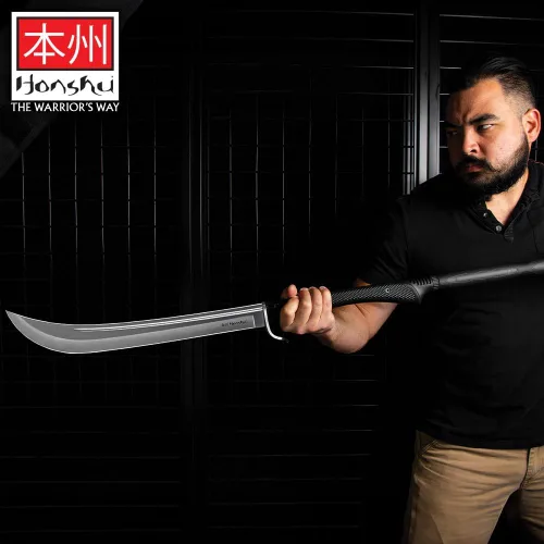 Vista 8 de Honshu Naginata - Espada y funda de arma de asta japonesa Samurai & Foot Soldier - Arma de autodefensa Hoja de 18 pulgadas unida a eje largo