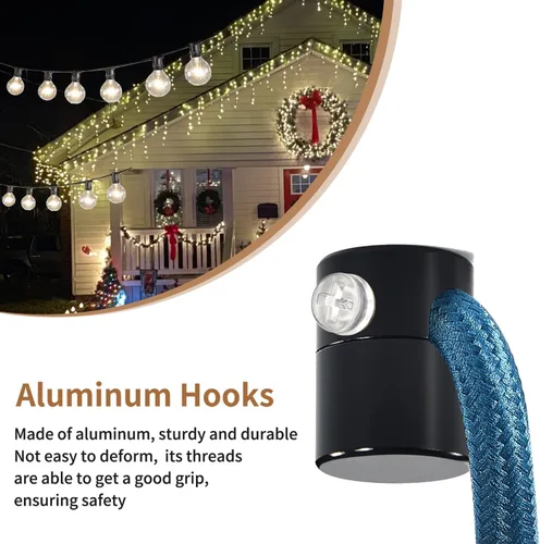 Vista 6 de Paquete de 3 Ganchos de Techo Mejorados, Ganchos de Techo Ajustables de Aluminio para Colgar Luces, Gancho Colgante Negro de Servicio Pesado, Gancho