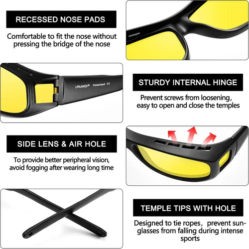 Vista 4 de URUMQI Gafas de conducción de visión nocturna para hombres y mujeres, lentes polarizados antirreflejos, lentes de alta definición amarillas
