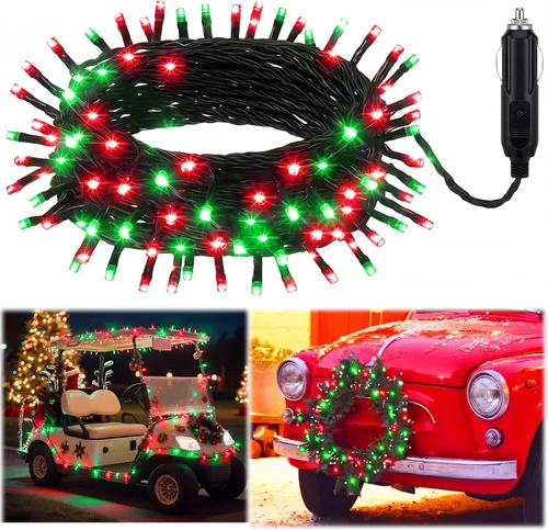 Vista 8 de Aurelema Guirnalda de luces LED de Navidad de 12 V, 33 pies, 100 luces LED para coche, decoraciones para carrito de golf, cadena de luz amarilla