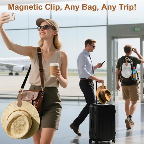 Vista 40 de Clip magnético para sombrero para viajes, 2 soportes de silicona color caqui claro para bolsos, bolsos, equipaje y sombreros de playa, clip