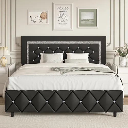 Vista 14 de BarnFurin Base de cama individual con cabecero, cama tapizada con diseño capitonado de diamante, marco de cama para niños con soporte de listones