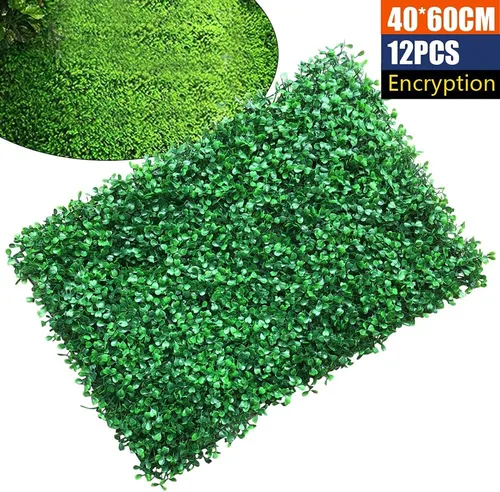 Vista 9 de 12 paneles de pared de plantas artificiales, tapete de boj artificial para pared, telón de fondo de pared de seto artificial, panel de valla