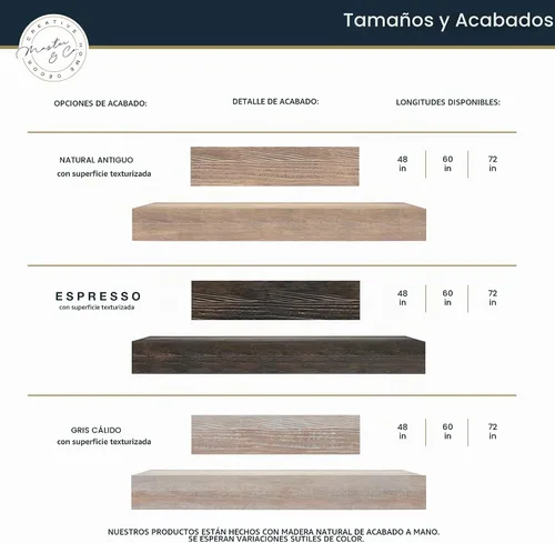 Vista 5 de MCS Master & Co - Mantel flotante de madera maciza de madera maciza con diseño antiguo de Master & Co de 72 pulgadas, estante flotante largo