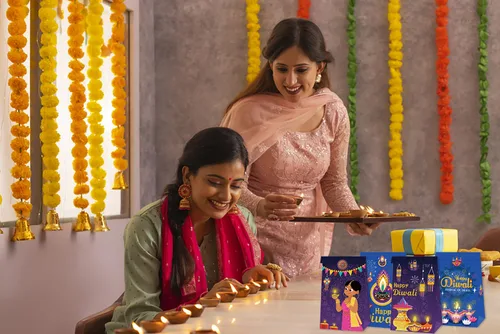 Vista 3 de ALIBBON 12 bolsas de regalo Happy Diwali, suministros de fiesta Diwali, bolsas de papel kraft para aperitivos de dulces, bolsas de regalo de fiesta