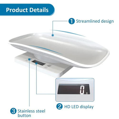 Vista 6 de Báscula de peso para gatitos y cachorros recién nacidos, báscula digital multifuncional para mascotas, báscula electrónica LCD de alimentos