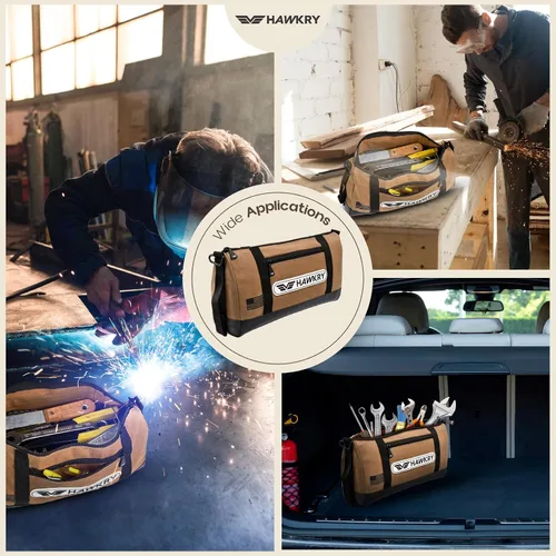 Vista 7 de HAWKRY Bolsa de herramientas de lona resistente - Bolsa de lona impermeable con cremallera, bolsa de herramientas de jardín, bolsas de construcción