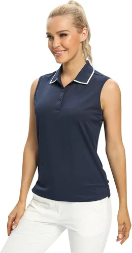 Vista 5 de Camisetas tipo polo para mujer, sin mangas, para golf, tenis, UPF 50+, ligeras