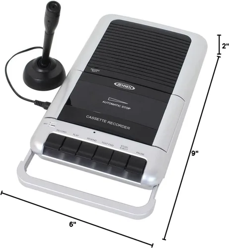 Vista 8 de Jensen MCR-100SB Grabador/reproductor de cassette portátil cuadrado y grabadora de voz con Altavoces y Micrófono integrados y Adaptador