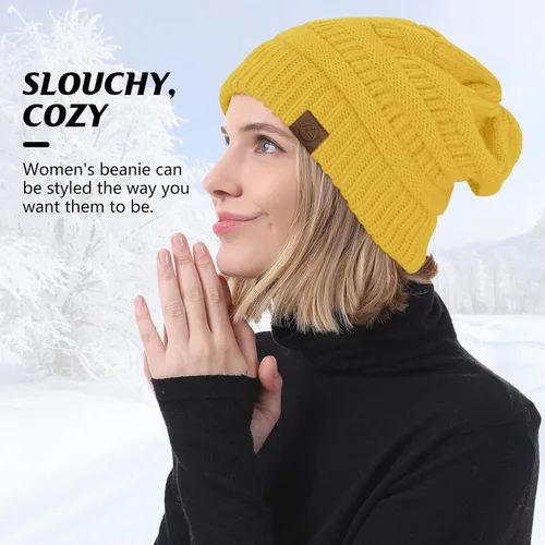 Vista 4 de Durio Gorro de invierno para mujer, gorro suave y cálido, gorro de punto casual, gorro de punto para mujer