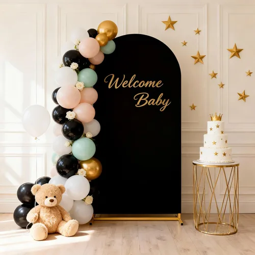 Vista 28 de SoarDream Cubierta de telón de fondo de arco de elastano beige ajustada 5 pies, cubierta de arco de boda globo con parte superior redonda, tela