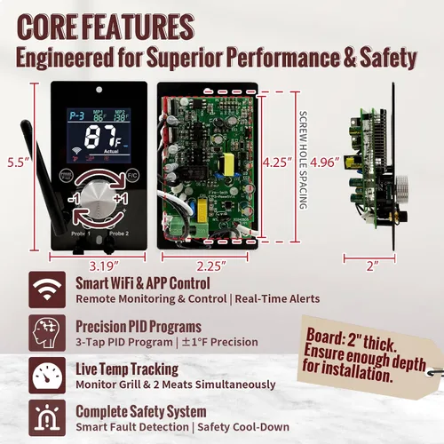 Vista 3 de Kit de Controlador PID WiFi Universal Mejorado de Repuesto para Pit Boss, Traeger, Z Grills, Asmoke y Más Conjunto Completo con Placa de Control