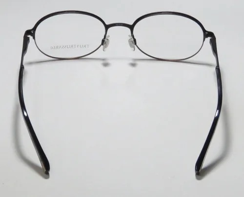 Vista 5 de Trussardi 12730 MensWomens Oval Full-Rim Shape Flexible Hinges Faux Leather Inserts Classy EyeglassesEyeglass Frame