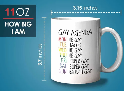 Vista 6 de Bubble Hugs Taza de café del mes del orgullo, agenda gay, planificador semanal Rainbow Queer LGBTQ Lesbiana Gay Pride LGBT Aliado Soporte 11oz Blanco