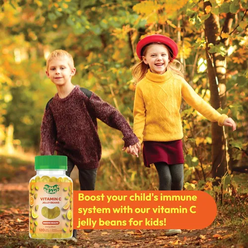 Vista 5 de Human Beanz Gomitas de gelatina de vitamina C para niños, suplementos dietéticos de apoyo inmunológico, vegetariano, 120 granos de gelatina Citrus