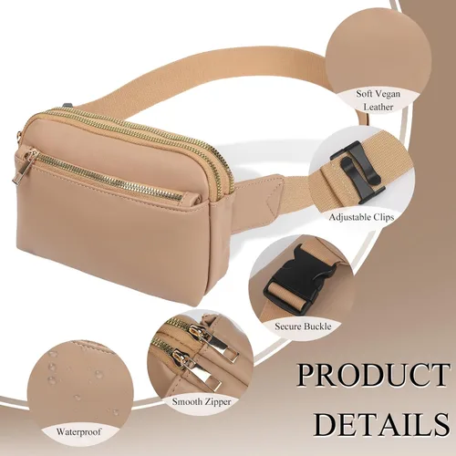 Vista 4 de Riñonera cruzada para mujer, cangurera de moda para mujer, cintura pequeña, bolsa de pecho con correa ajustable, 02 Albaricoque PU