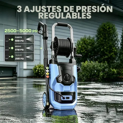 Vista 2 de Lavadora a presión Electirc de 5000 PSI, 3 niveles de presión Azul