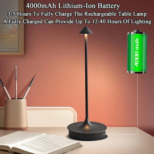 Vista 6 de Lámparas de mesa inalámbricas recargables, lámpara de escritorio LED de 4000 mAh, funciona con pilas, para exteriores, impermeable, portátil