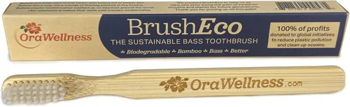 Vista 5 de OraWellness Cepillo de dientes de bambú, cepillo ecológico sostenible con 3 filas, cepillo de dientes de madera biodegradable para una boca