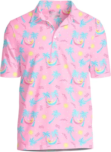 Vista 11 de Tipsy Elves Camiseta polo de golf divertida para hombre - Ropa de golf novedosa Paraíso azul de 8 bits