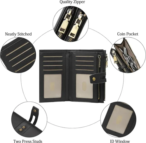 Vista 5 de GAEKEAO - Cartera pequeña para mujer de cuero con bloqueo RFID, cartera de tres cuerpos, tarjetero para tarjetas de crédito, tarjetero con ventana