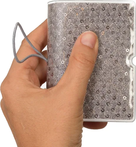 Vista 6 de Soporte para tarjetas de crédito para mujeres, soporte para cupones de tarjetas de fidelidad y organizador con 32 ranuras para tarjetas, lentejuelas