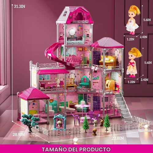 Vista 6 de JUKUDAHU Villa Playset for Girl Ages 3-7, 4-Storey House, 10 Rooms, 2 Dolls