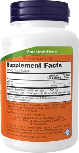 Vista 2 de Suplemento dietario Now Foods con extracto de boswellia, de 0.01 oz, 90 cápsulas, 733739049360, 1, 1