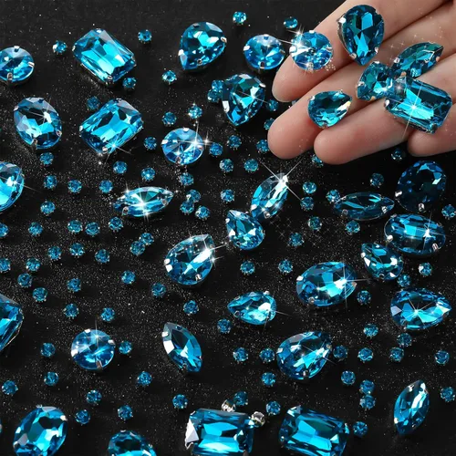 Vista 8 de WILLBOND 156 piezas de diamantes de imitación para coser con garra, diamantes de imitación de cristal con base plana, gemas con engaste de metal