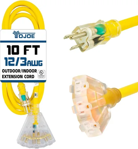 Vista 23 de YOJOE Cable de extensión de 3 salidas para interiores y exteriores con extremo iluminado, cable de alimentación de 3 clavijas 15A resistente a