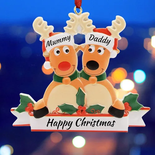 Vista 3 de Adorno personalizado de ciervo para árbol de Navidad, familia de 2,3,4,5,6,7,8 nombres, lindo reno de Papá Noel, decoración de Navidad 2025, regalo