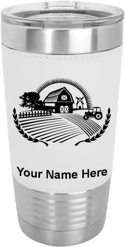 Vista 22 de LaserGram Vaso aislado al vacío de 20 onzas, granja, grabado personalizado incluido (piel sintética, estilo béisbol)