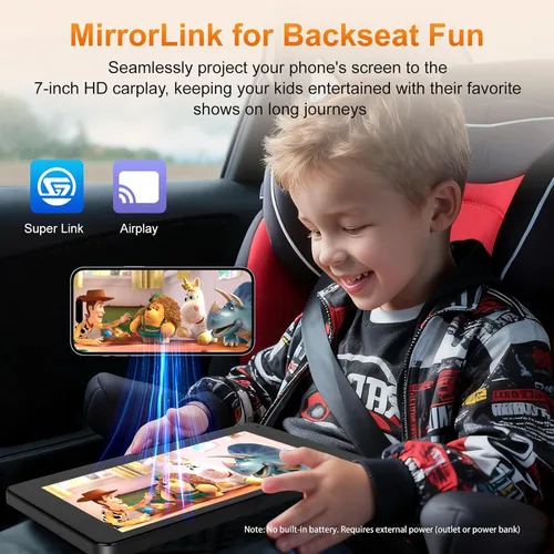 Vista 4 de Cámara de coche para bebé con pantalla inalámbrica CarPlay de 7 pulgadas, compatible con Apple CarPlay y Android Auto, cámara de coche de visión