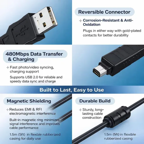Vista 5 de Master Cables Olympus CB-USB5 CB-USB6 CB-USB8 Cable de carga y transferencia de datos USB para cámaras Olympus Tough TG Series, Stylus, FE, SZ, SH