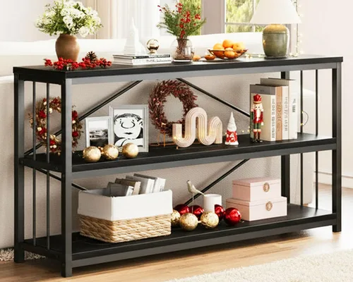 Vista 11 de LVB Mesa consola negra, mesa de entrada moderna para pasillo y sala de estar, mesa de sofá industrial detrás del sofá, mesa de entrada de madera