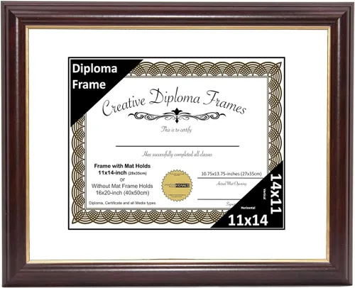 Vista 60 de Creative Picture Frames Marco para Diploma de Caoba con Borde Dorado de 12x16 pulgadas con Vidrio y Paspartú Negro y Colgadores de Pared Instalados