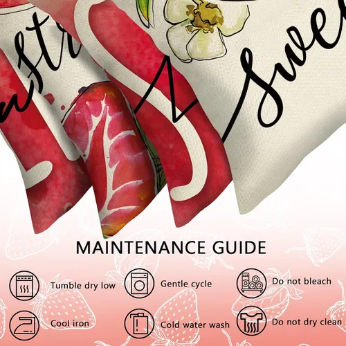 Vista 3 de Juego de 4 fundas de almohada decorativas de primavera y verano de fresa de 16 x 16 pulgadas, decoración de fundas de cojín de fruta roja dulce