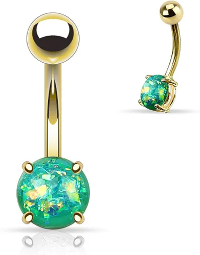 Vista 3 de FIFTH CUE Juego de puntas de purpurina de ópalo de 14 G, oro IP sobre anillos de ombligo de acero quirúrgico 316L, Metal, resina ópalo de imitación