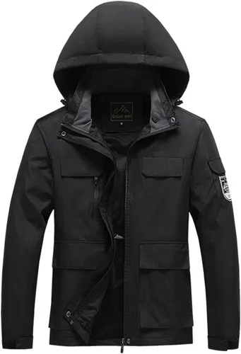 Vista 2 de Chaqueta de esquí impermeable para hombre, ligera y cálida, con cortavientos con capucha para protección contra el viento y la lluvia al aire libre