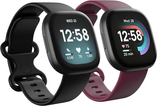 Vista 16 de Paquete de 2 bandas impermeables compatibles con Fitbit Versa 3/Fitbit Versa 4/Fitbit Sense/Sense 2, pulseras deportivas clásicas de repuesto suaves