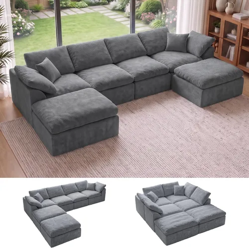 Vista 20 de Sofá de nube deshuesado de gran tamaño, sofá modular en forma de Azul